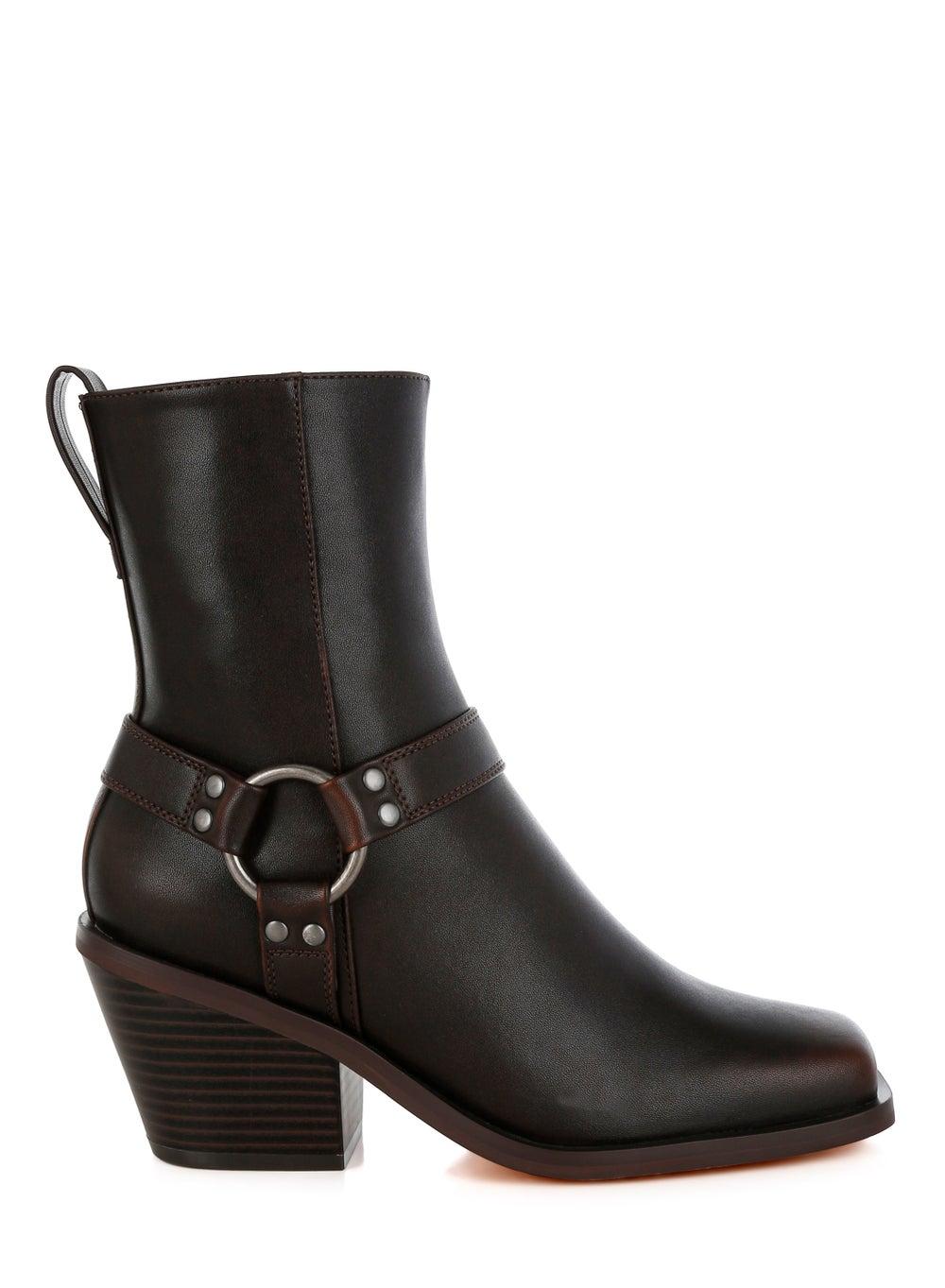 Sh5179 Brown Elevated Harness Ankle Boots - Image 1