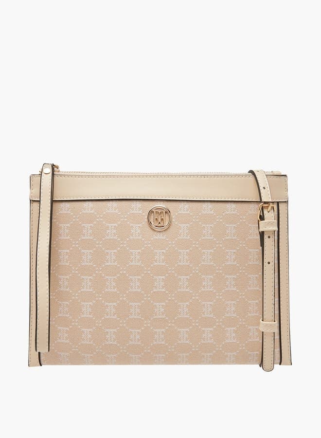 ELLE Monogram Elegance: Textured Crossbody with Adjustable Strap - Image 1