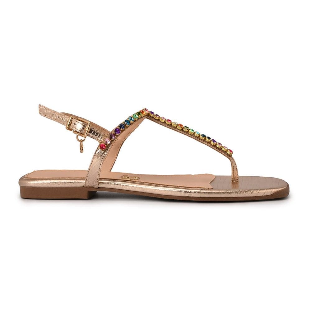 Golden Crystal-Embellished Flat Sandal - Image 1