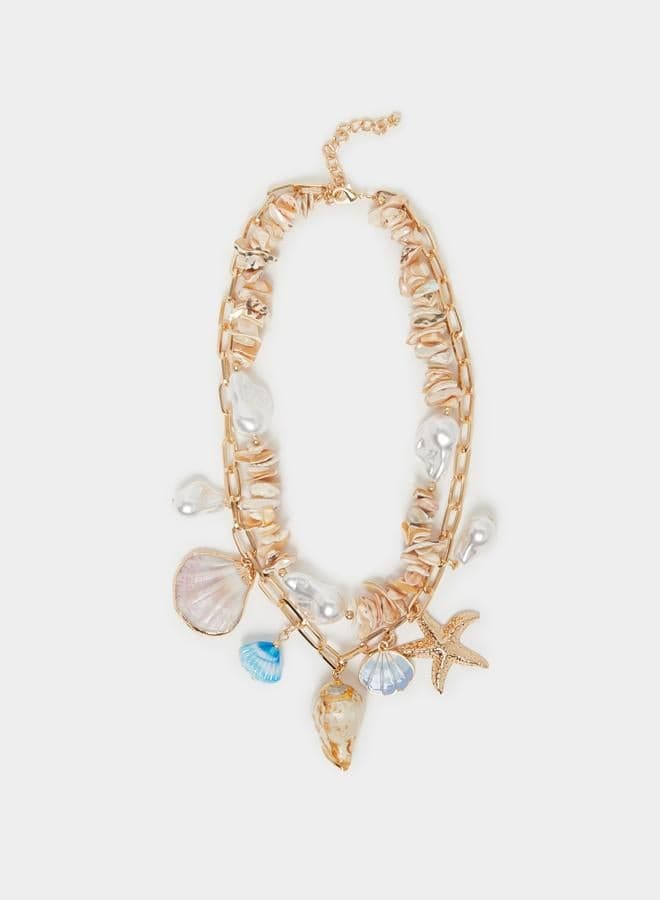 Elegant Styli Faux Shell Drop Link Chain Necklace - Image 1