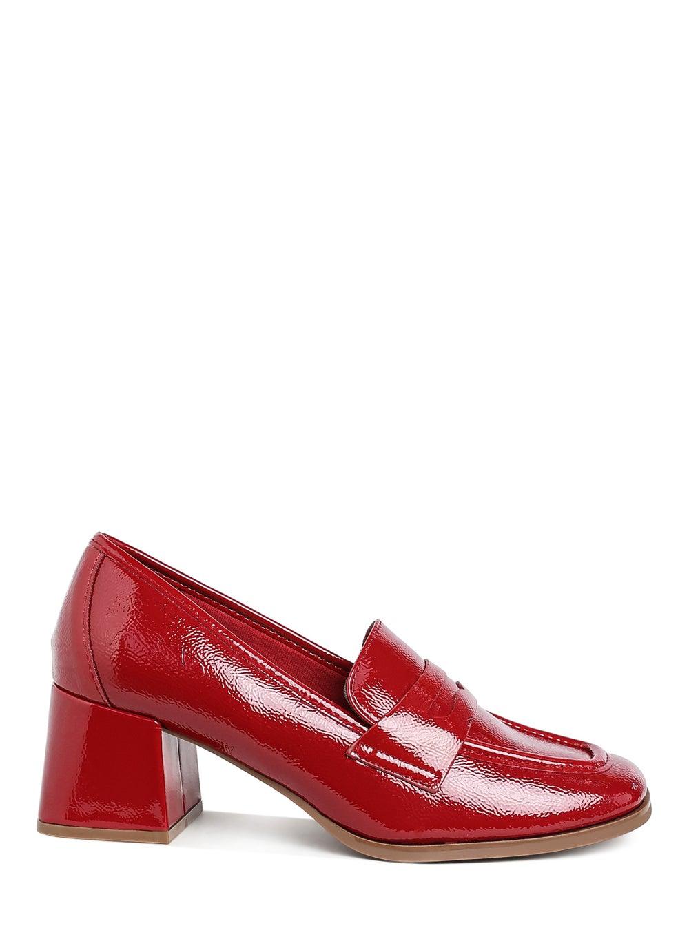 SH5167 Burgundy Penny Strap Block Heel Loafers - Image 1