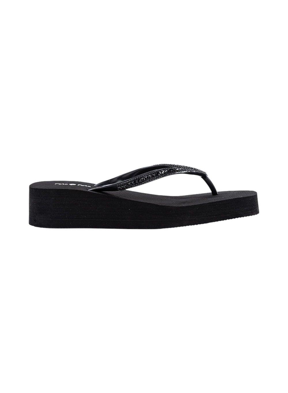 Patapata Black Embellished Platform Wedge Flip Flops - Image 1