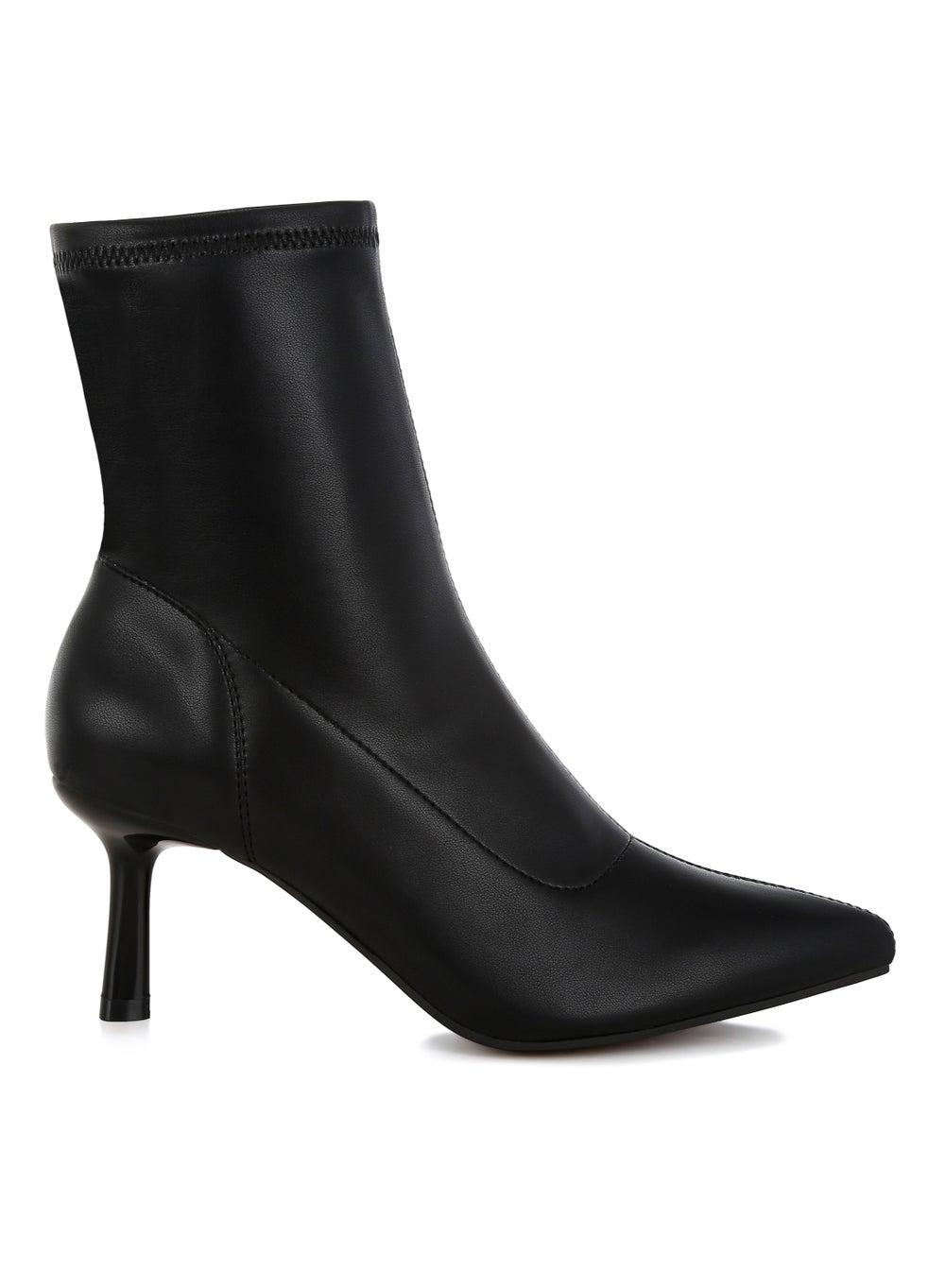 Sh5180 Black Elegant Stiletto Heel Sock Ankle Boots - Image 1