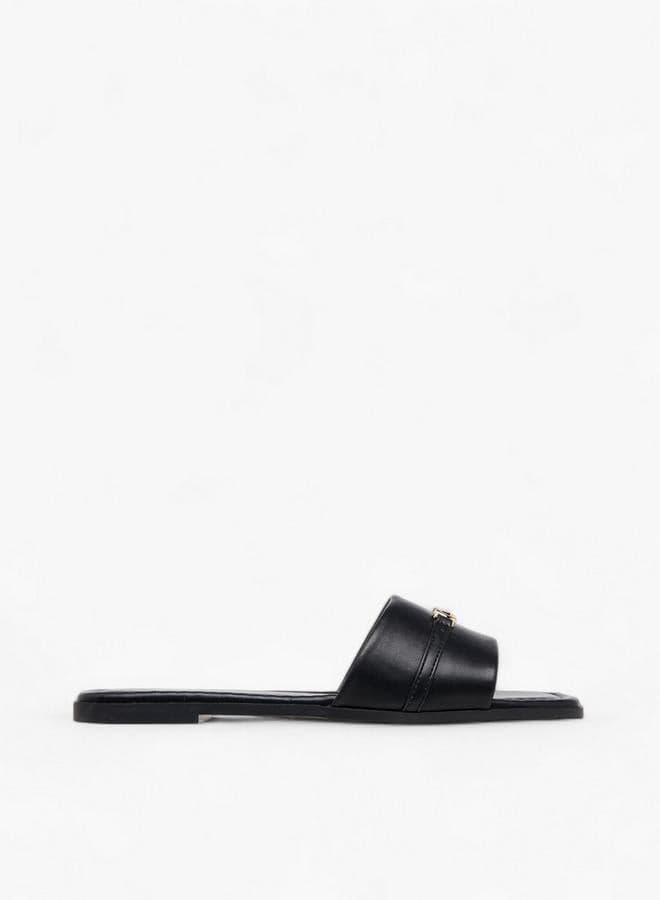 Elegant R24Ss94673 Black Buckle Slip-On Flat Sandals - Image 1