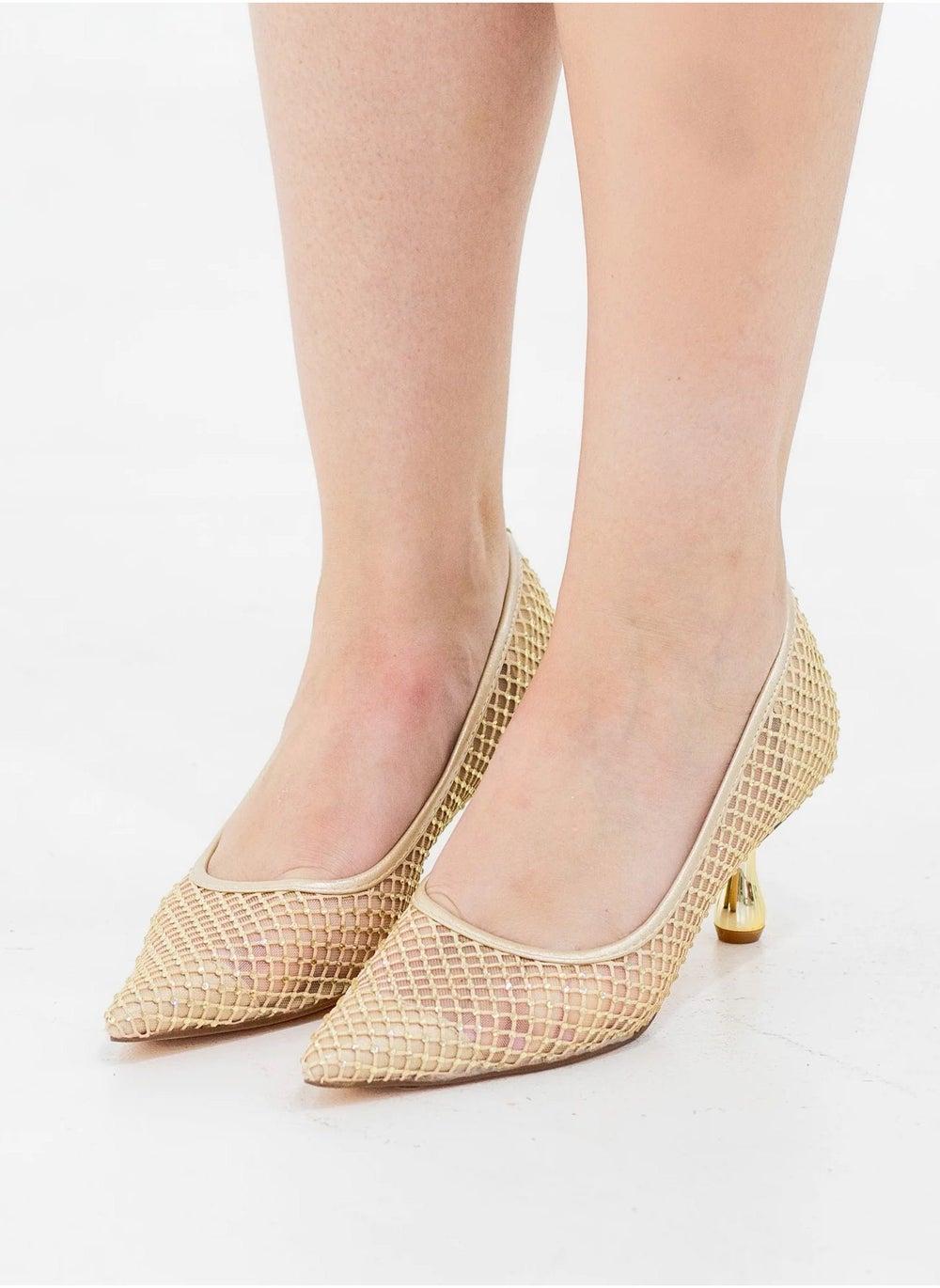 Tahira Diamante-Encrusted Low-Heel Pumps in Gold - Image 1