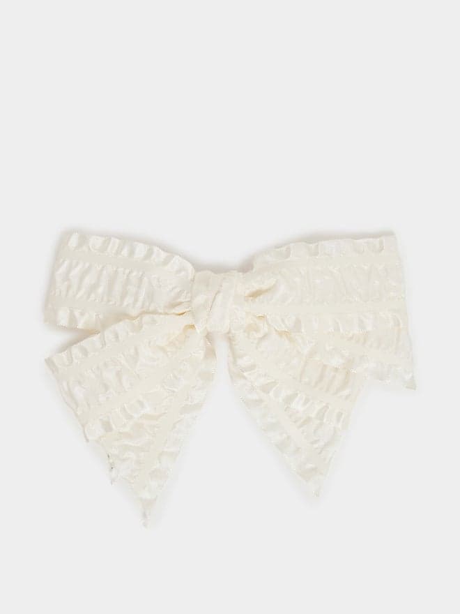 Elegant Styli Textured White Ribbon Hair Clip - Image 1