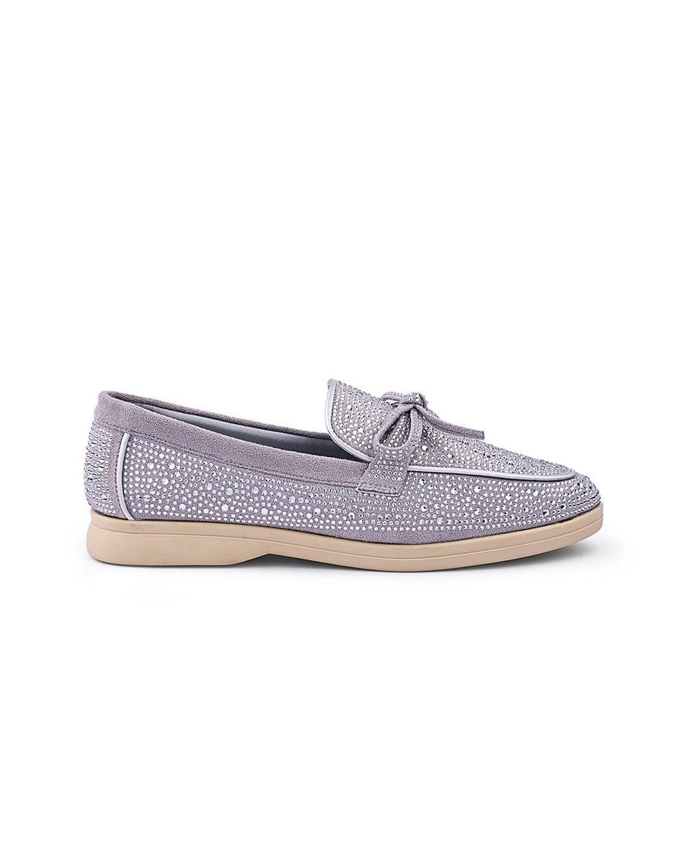Elegant Women's Suede Loafers with Rhinestones - Image 1