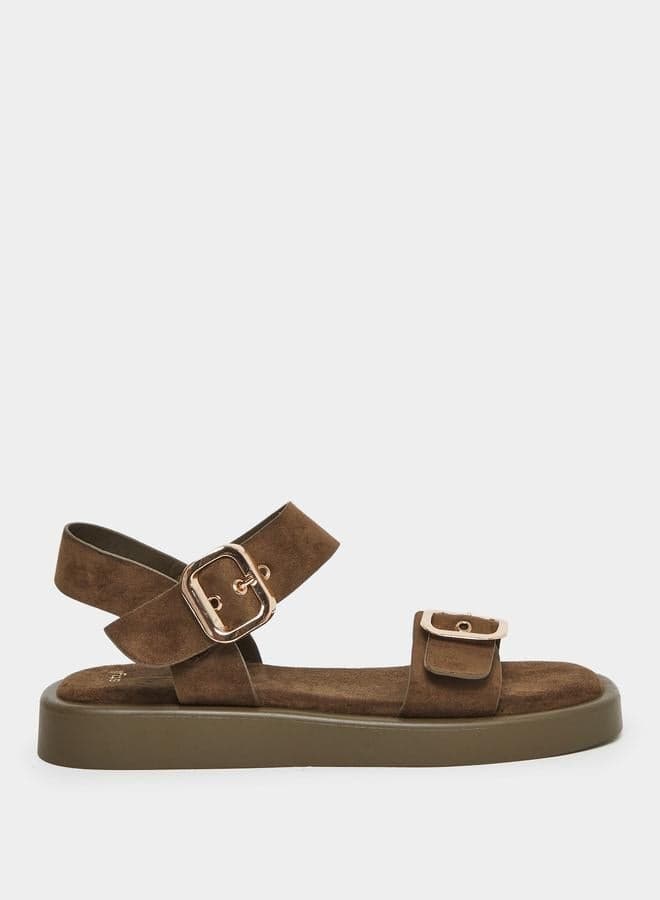 Elegant Styli Brown Suede Flat Sandals for Everyday Wear - Image 1
