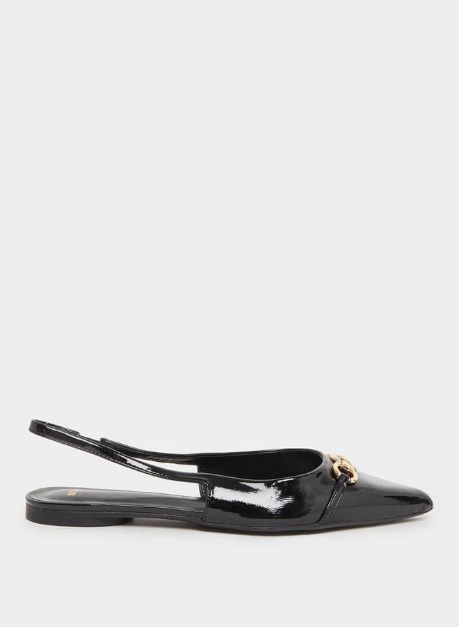 Elegant Black Pointed Toe Slingback Mules with Metal Accent - Image 1