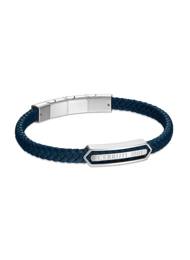 CERRUTI 1881 Sandro Navy Leather Bracelet with Logo Motif - Image 1