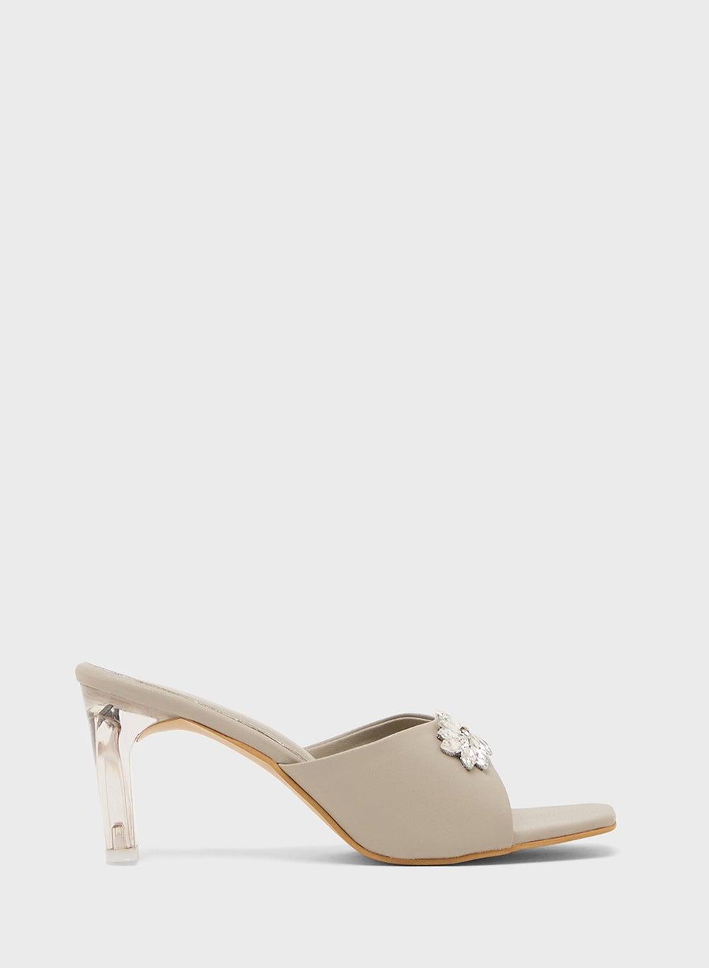 Elegant PS 482 Khaki Bow Adorned High Heel Sandals - Image 1