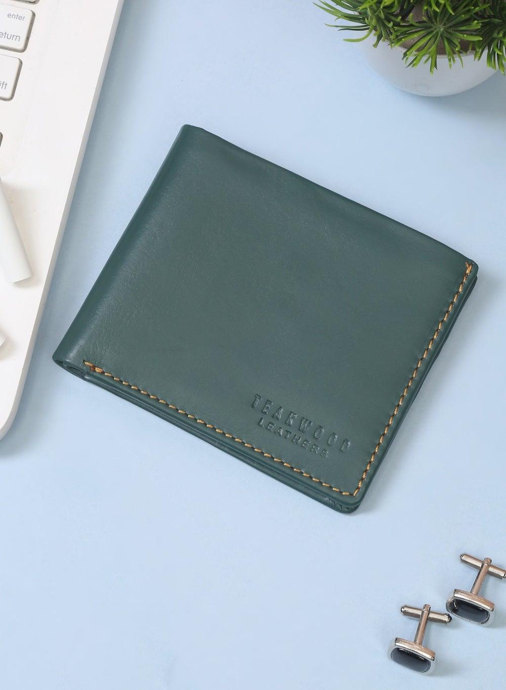 TEAKWOOD Green Genuine Leather RFID Bifold Wallet for Men - Image 1