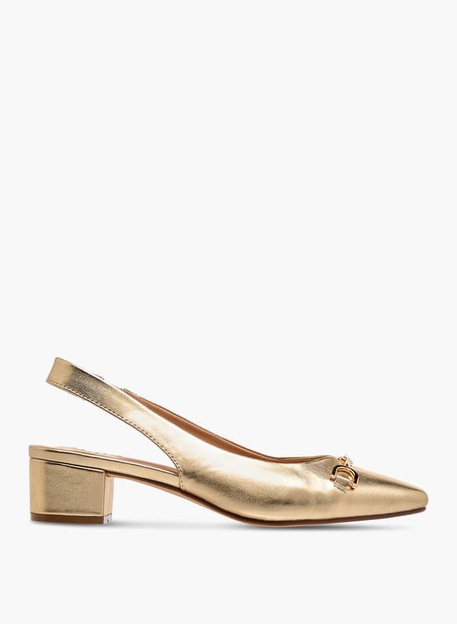 Onexr21Ss01951Gold Elegant Gold Slingback Block Heels - Image 1