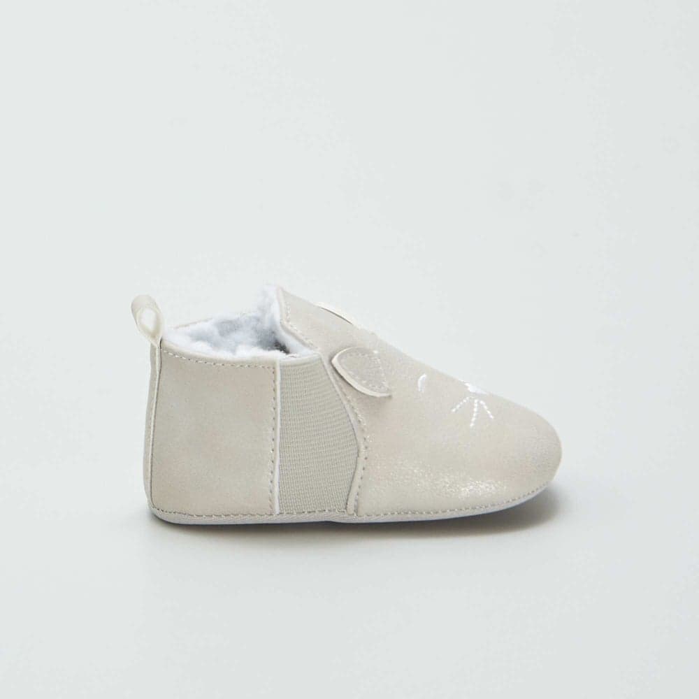 Cozy Grey Animal-Design Faux Fur Slipper Booties - Image 1
