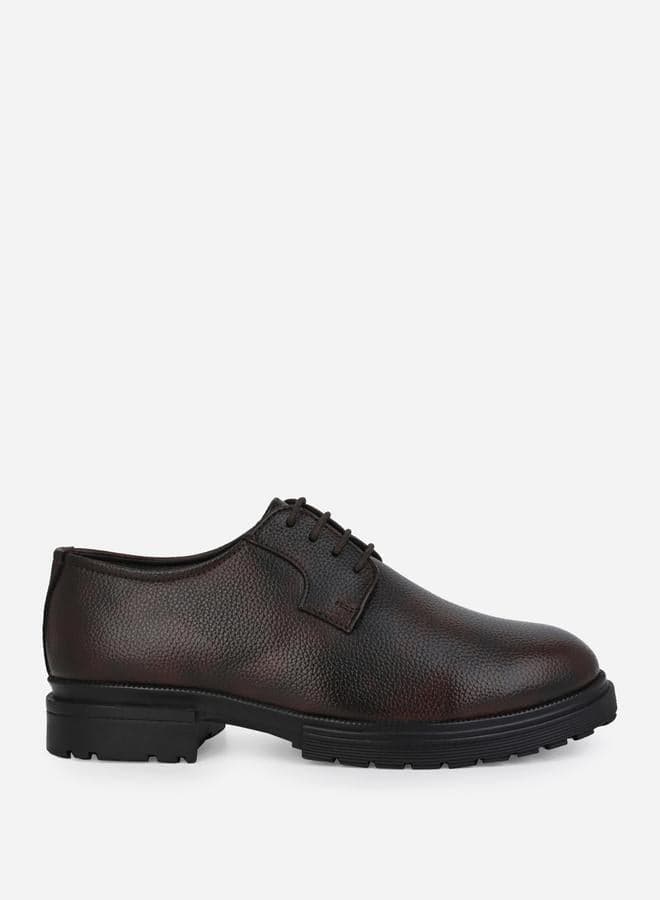 Styli Oxford Textured Faux Leather Lace-Up Shoes 7011759805Brown - Image 1