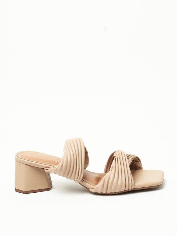Elegant Beige Mid-Heel Slingback Sandals with Ankle Strap - Image 1