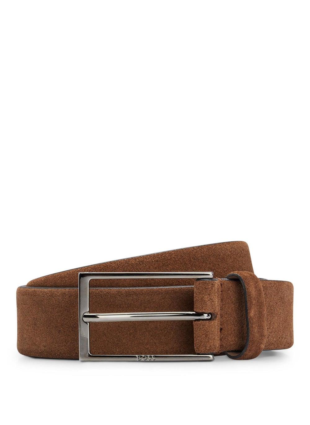BOSS Men's Elegant Suede Belt with Gunmetal Logo Buckle - Image 1