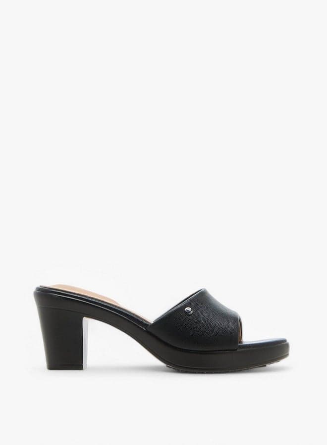 Elegant Fb062405001Black Textured Block Heel Sandals - Image 1