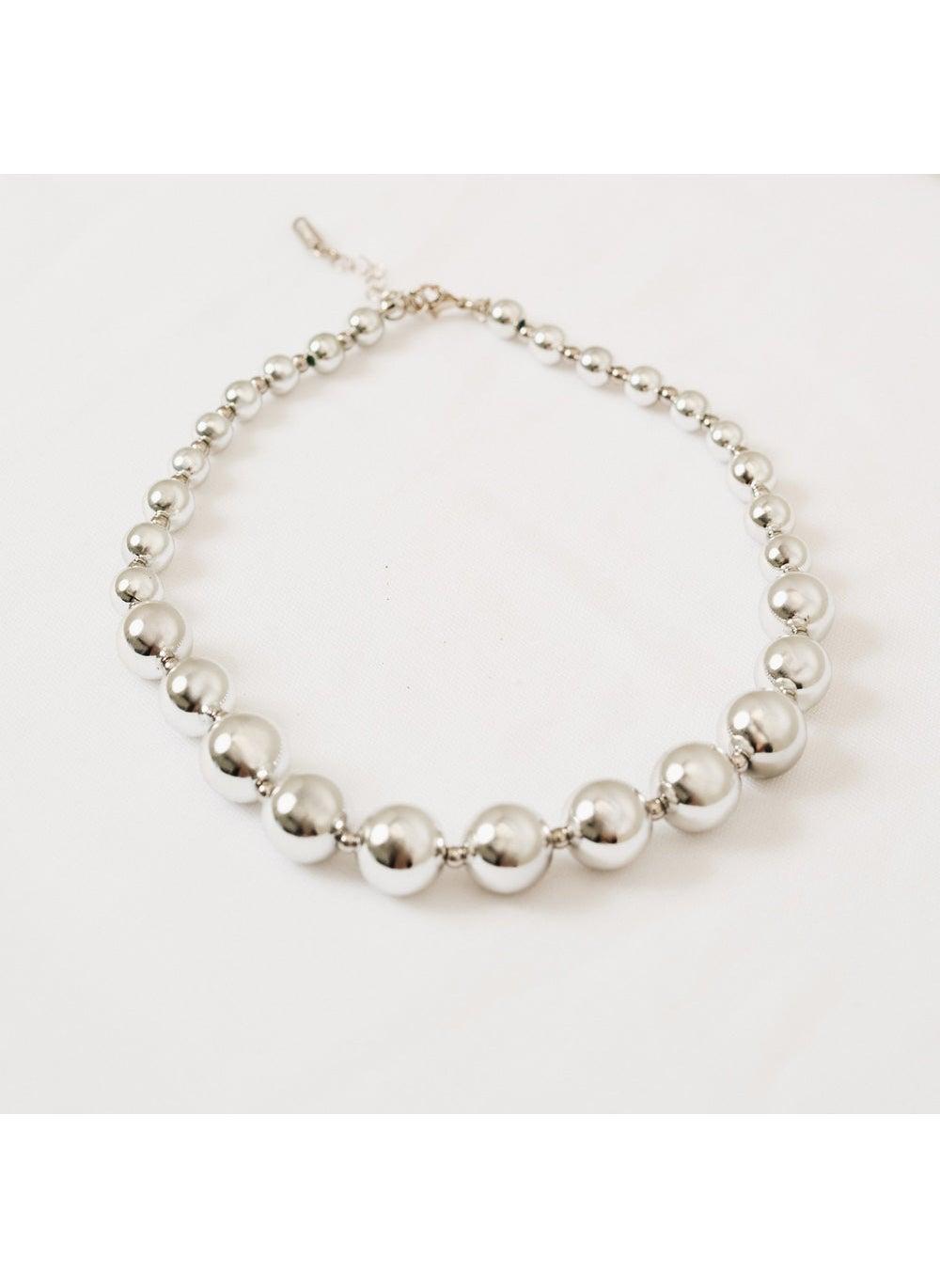 Noya Lune Bead Silver Statement Necklace - Spring Elegance - Image 1