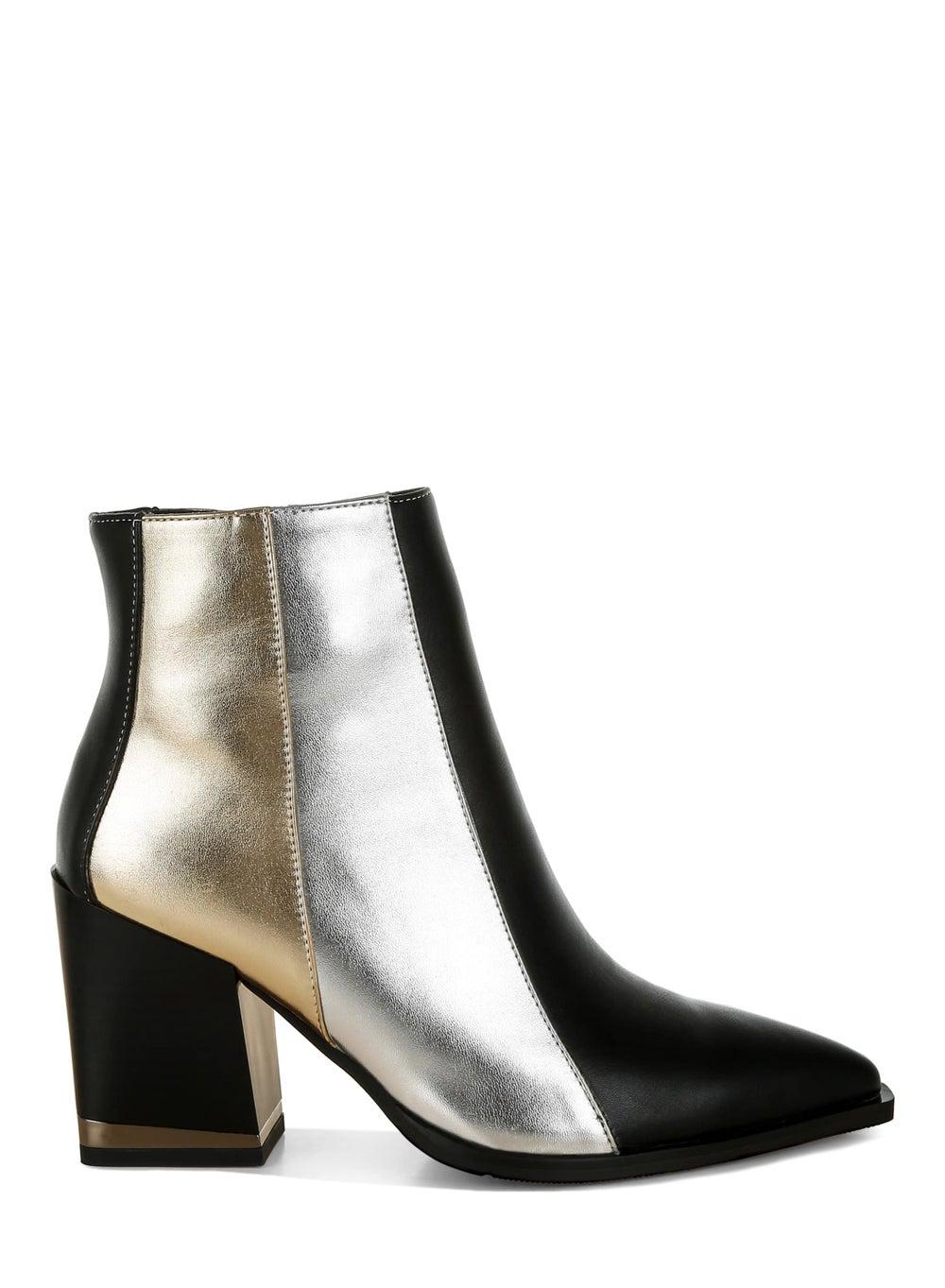 Sh5235 Black - Chic Three-Tone Metallic Ankle Boots - Image 1