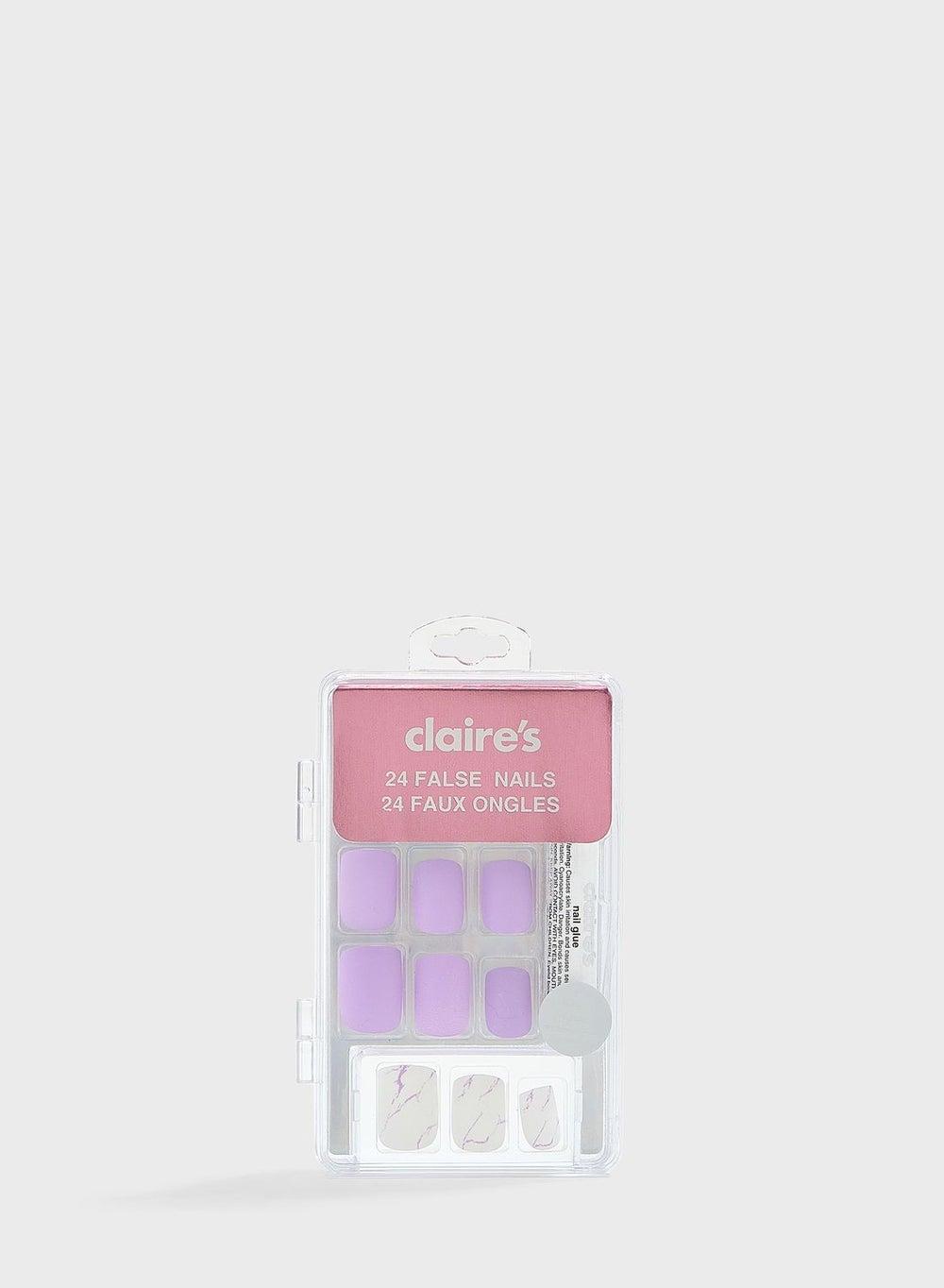 Lilac Marble Square Faux Nail Kit - Pack of 24 - Image 1