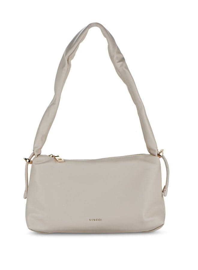 Vincci Beige Elegance: Chic Solid Shoulder Bag for Women - Image 1