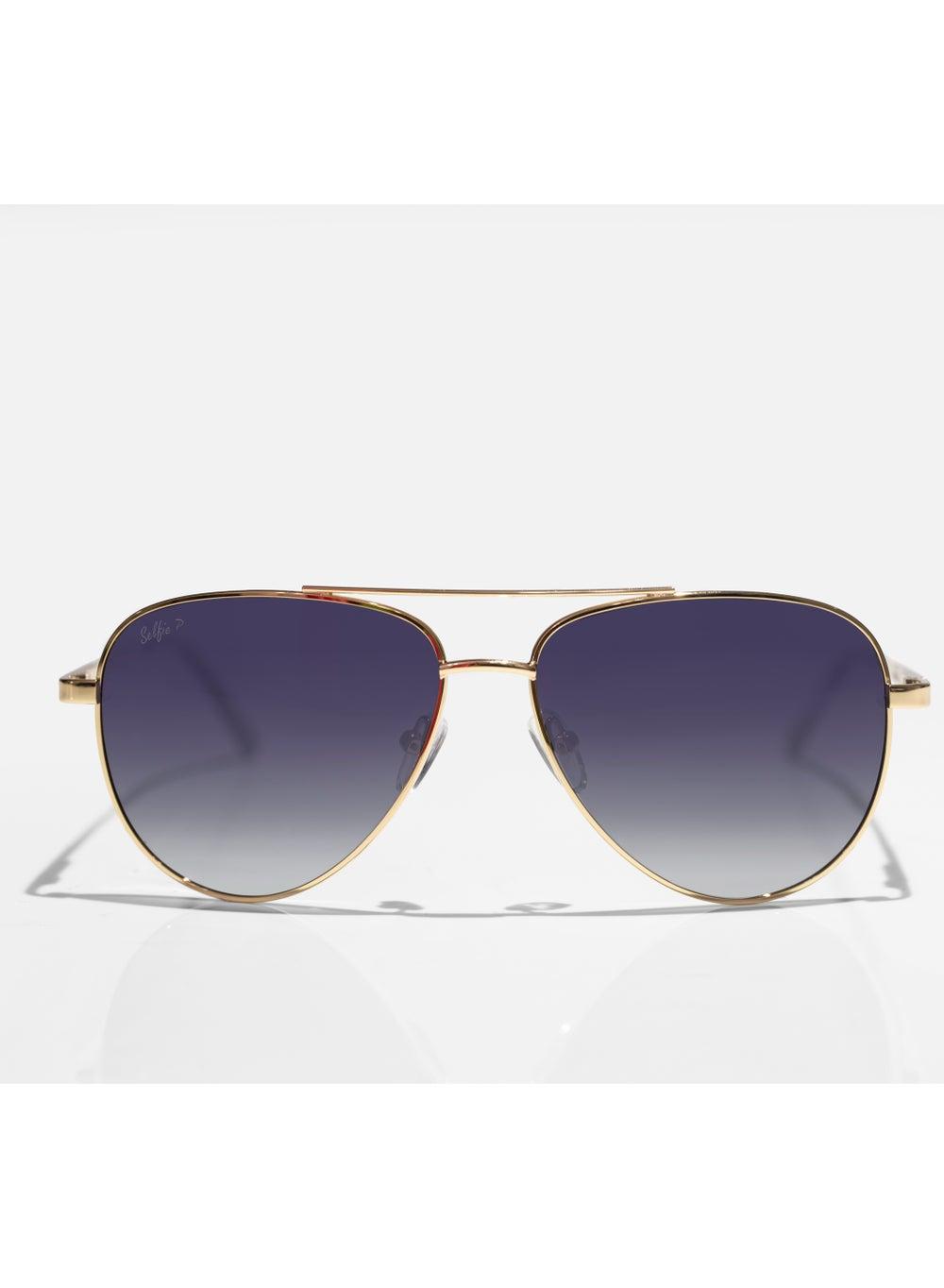 Selfie SE8286-C4 Gold Frame Aviator Sunglasses with Polarized Blue Lenses - Image 1