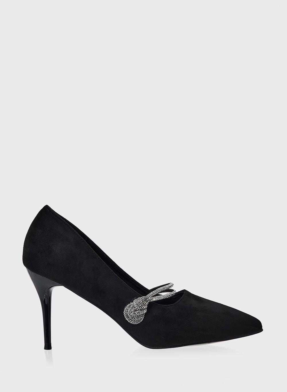 Elegant Black Diamante Heeled Pump for Sophisticated Style - Image 1