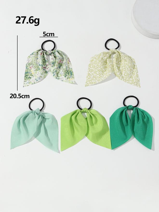 Elegant Green Knot Decor Hair Ties Set of 5 - Image 1