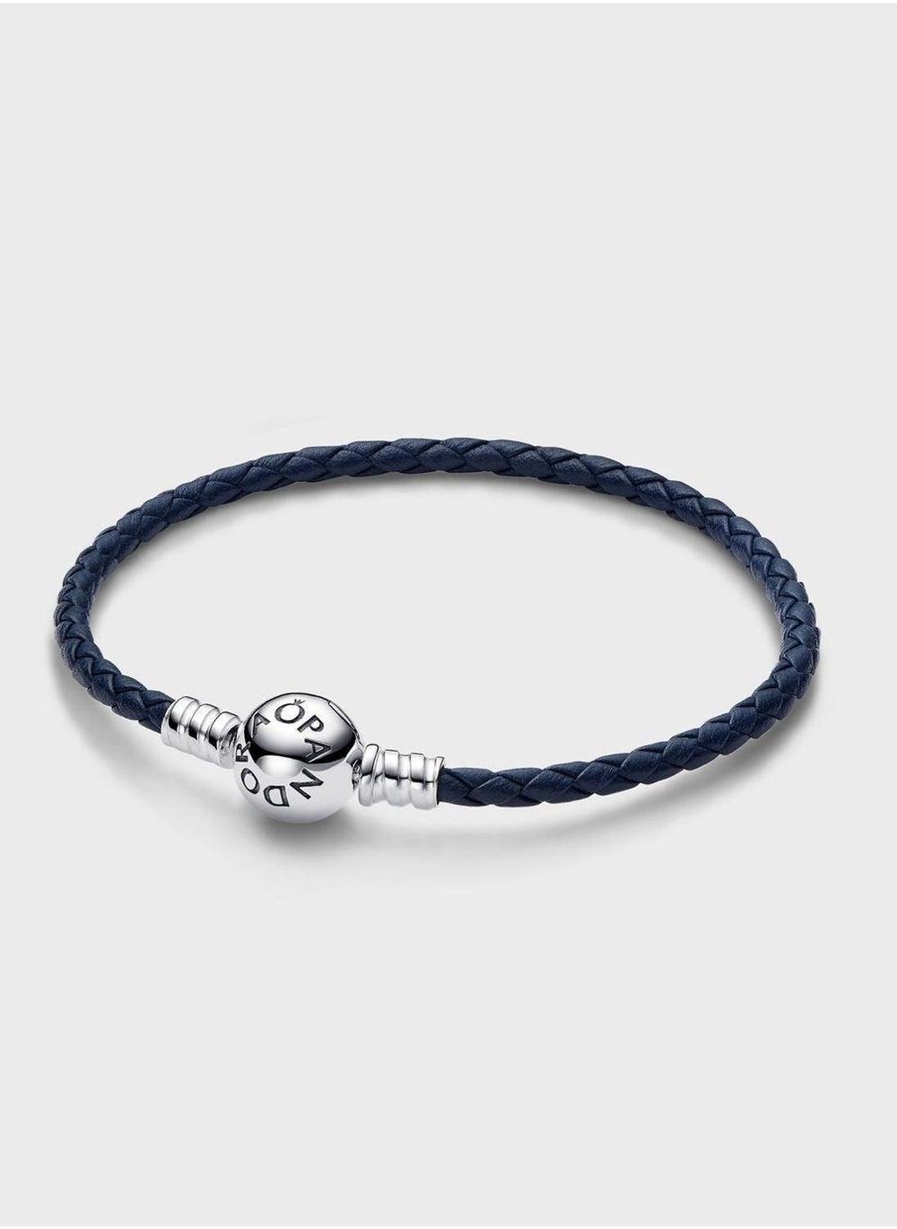 PANDORA Moments Deep Blue Braided Leather Bracelet - Image 1