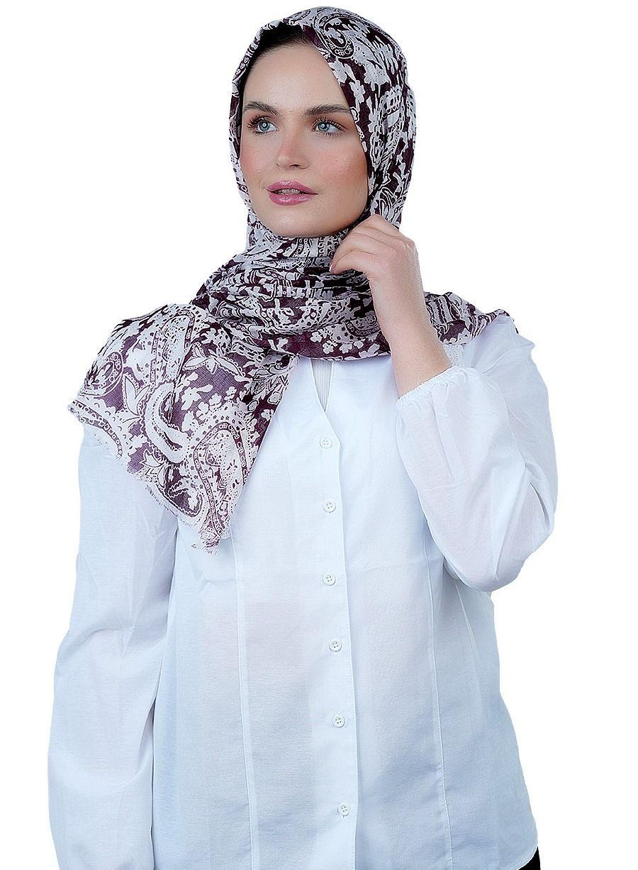 AMICA Plum Red Paisley Hijab - Breathable Natural Fiber Scarf - Image 1