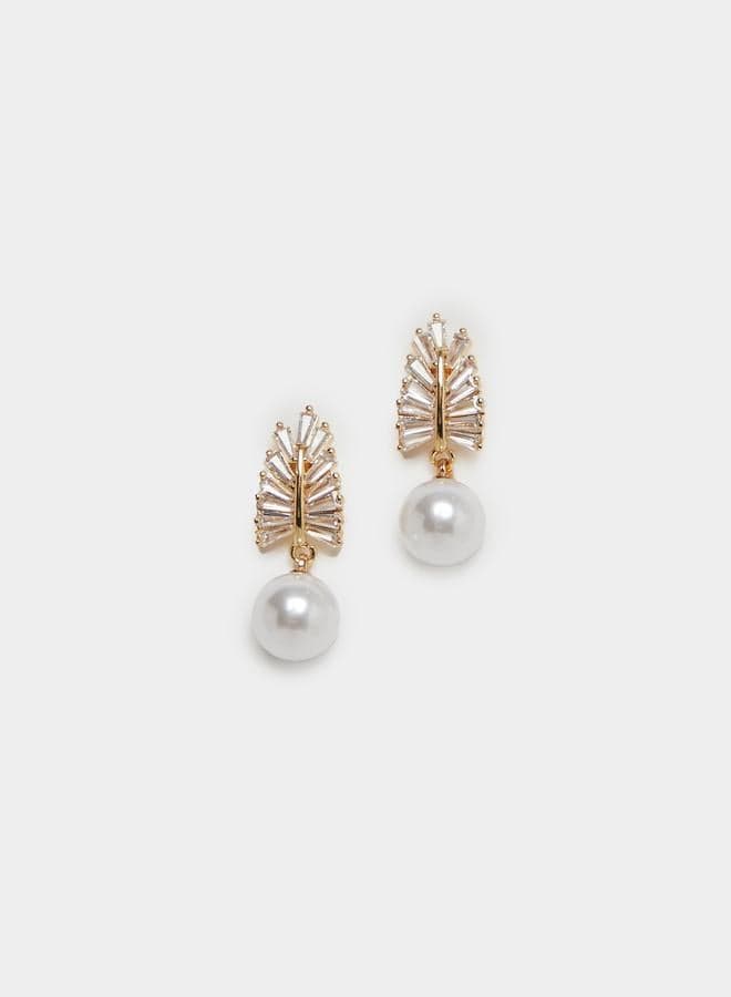 Elegant Faux Pearl Leaf Dangle Earrings by Styli - Image 1