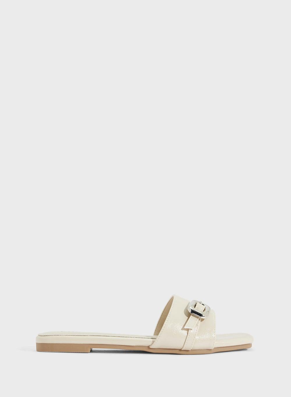 5328 83 Off-White Casual Flat Sandal with Elegant Buckle - Image 1