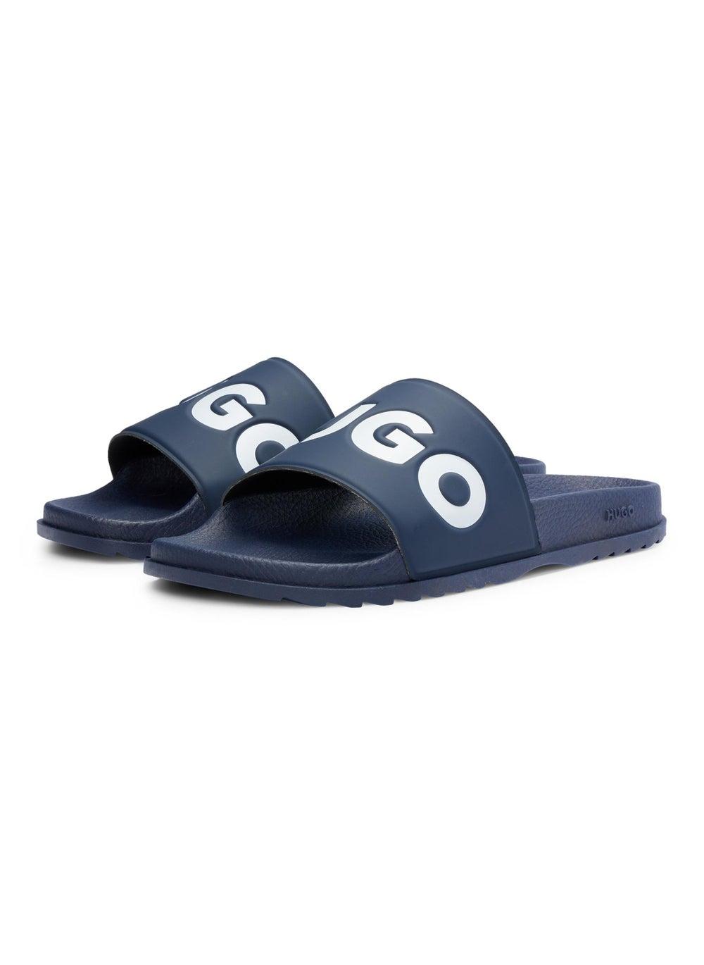 HUGO Italian Blue Logo Strap Slides - Image 1
