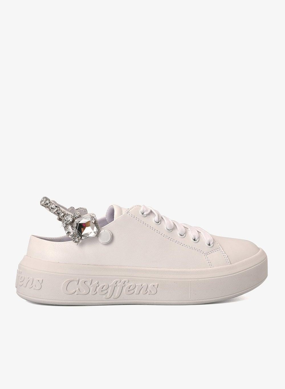 Elevate White Leather Sneakers with Crystal Detailing - Image 1