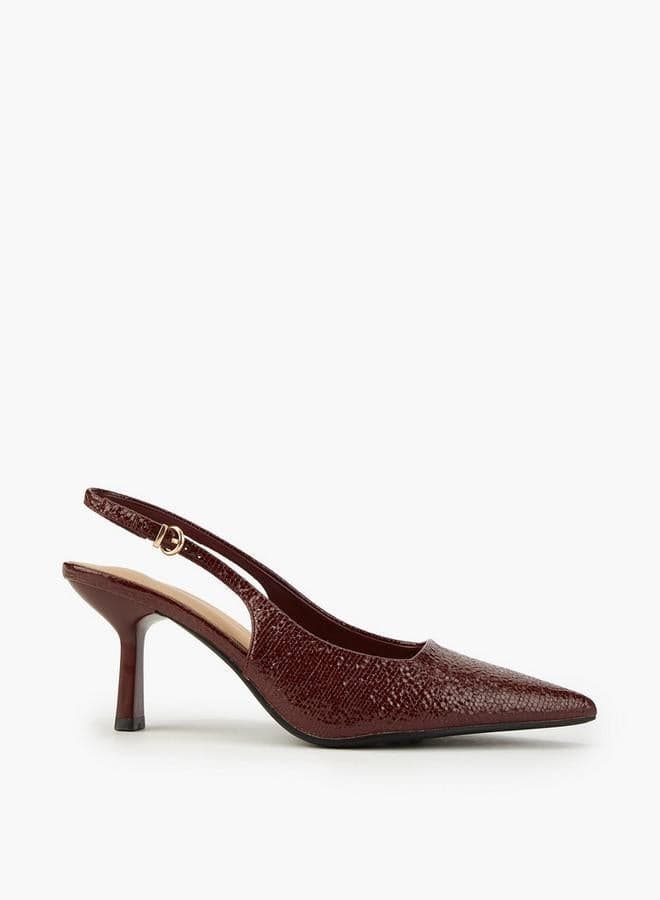 Onexsx 04 Burgundy Textured Flared Heel Pumps - Image 1