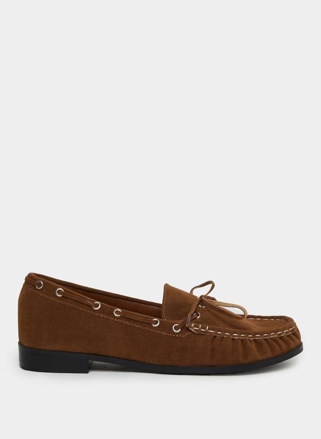 Styli Elegance Brown Suede Loafers for Women - Image 1
