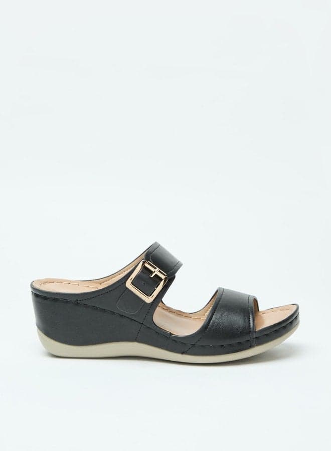 Elegant H29227 1Black Solid Slip-On Wedge Sandals - Image 1