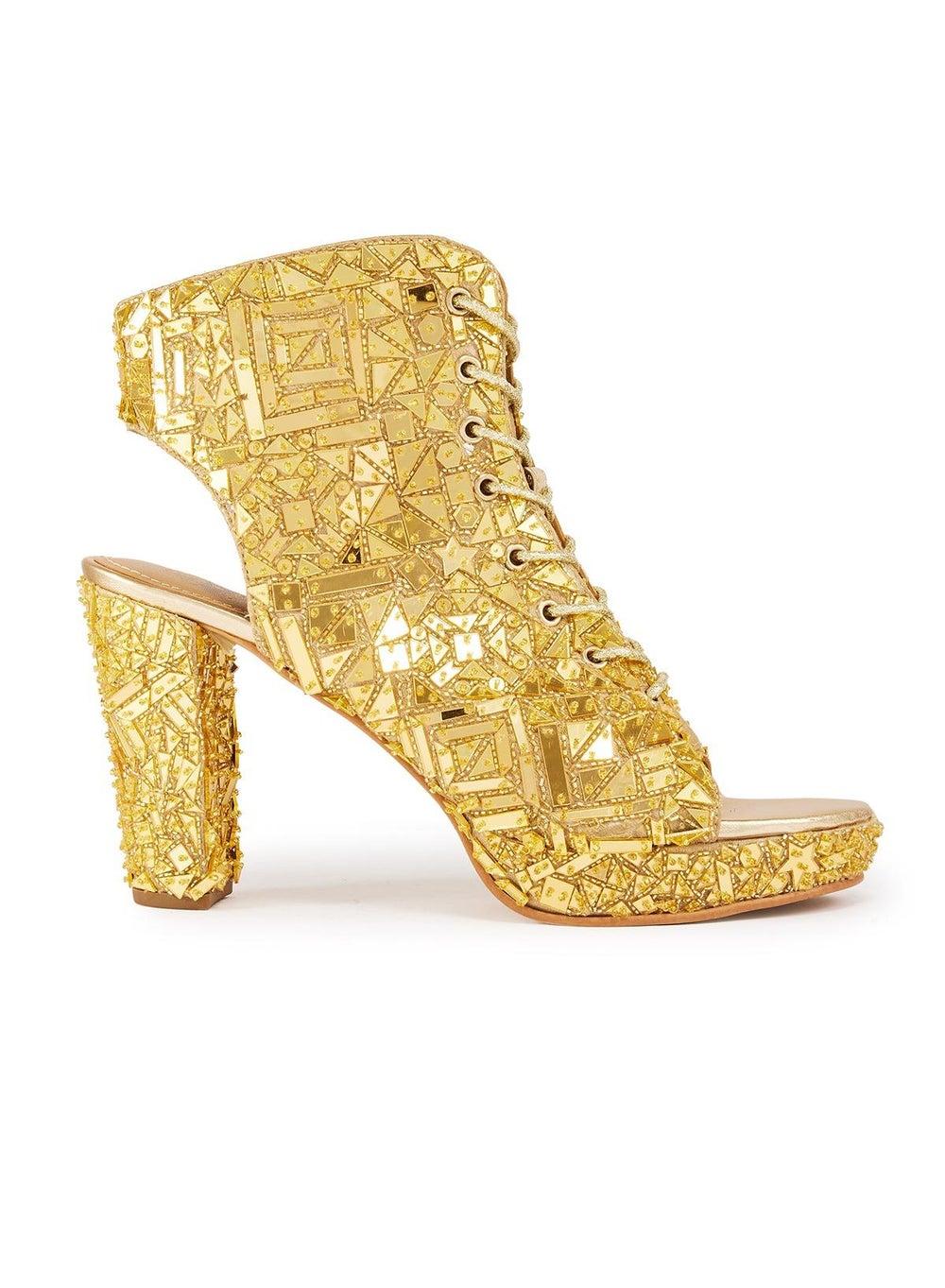 Anaar Sans Serif Gold Heeled Boots for Elegant Evenings - Image 1