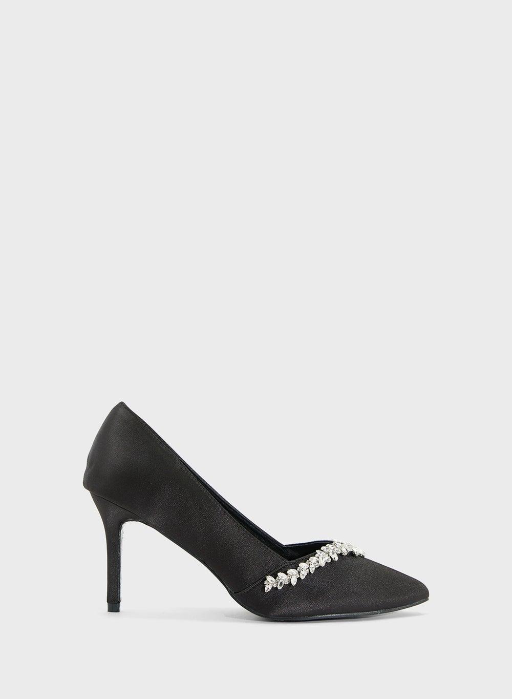 X2503 228 Diamante Black Heeled Pumps - Elegance Redefined - Image 1