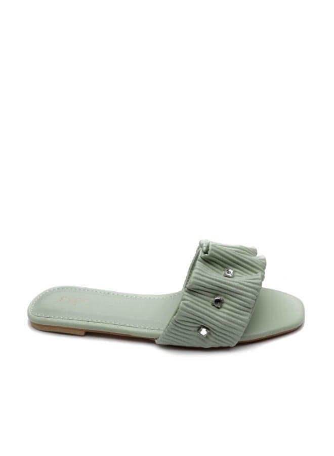 Elegant Ruched MY 220 Slide Sandal with Crystal Accents - Image 1
