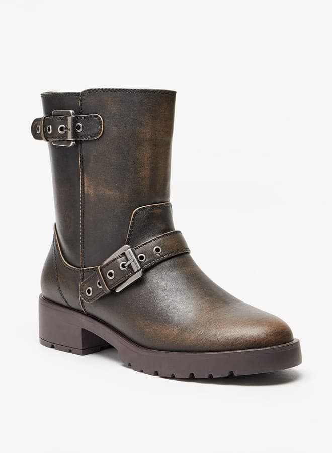 Lz13946 13Brown Elegant Ankle Boots with Buckled Straps - Image 1