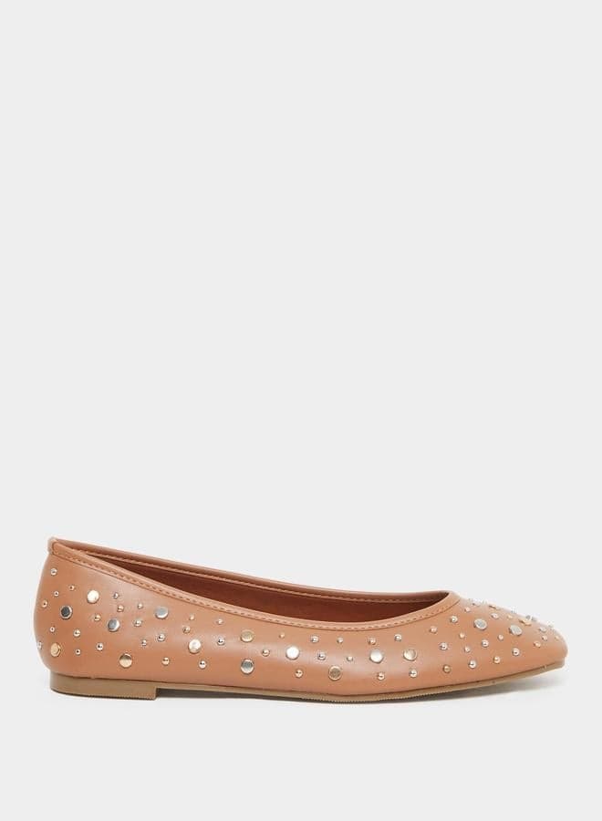Styli Chic Tan Studded Ballet Flats - Image 1