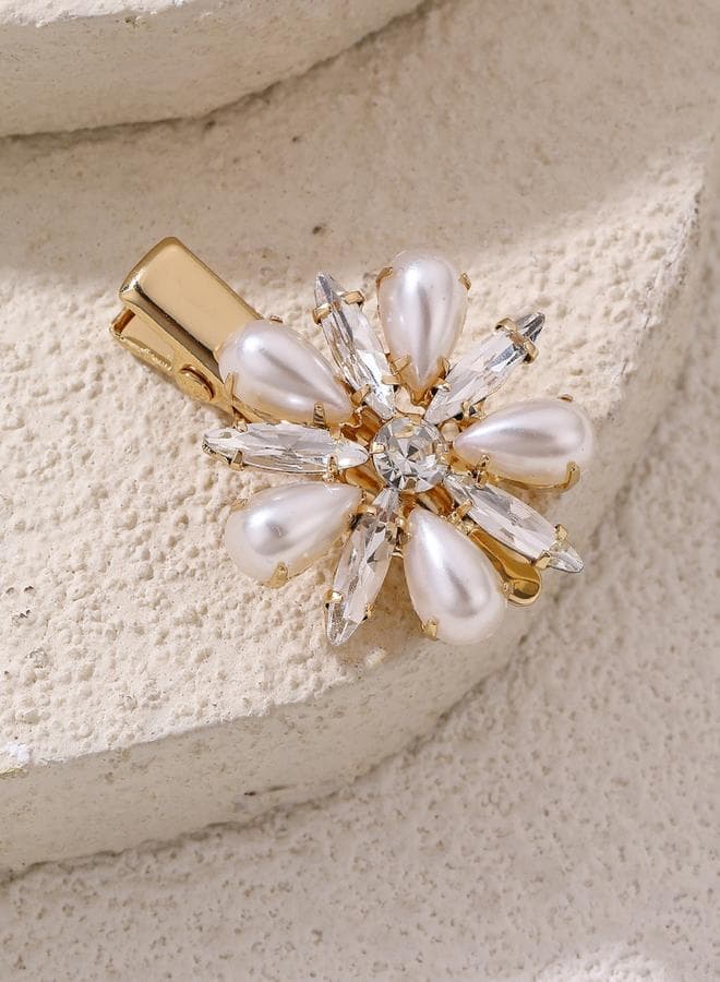 Golden Flourish: Embellished Floral Hair Clip - Image 1