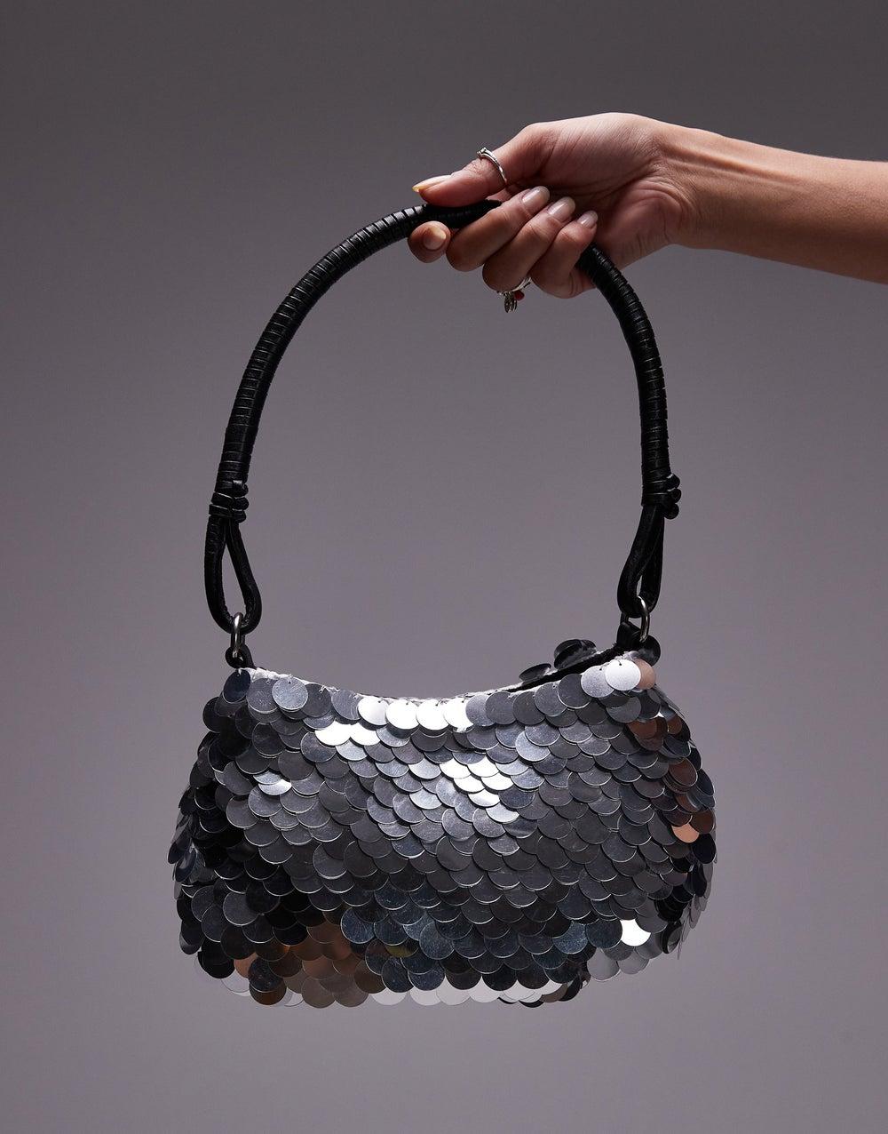 TOPSHOP Sonia Black Sequin Shoulder Bag for Women - Image 1