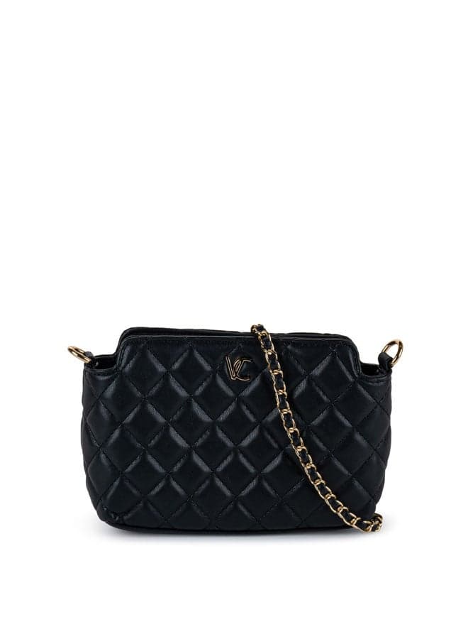Vincci Black Quilted Elegance: Chic Shoulder Bag with Chain Detail - Image 1