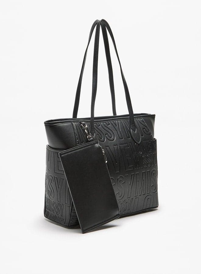 MISSY Textured Tote with Slogan, Zip Closure & Pouch - Image 1