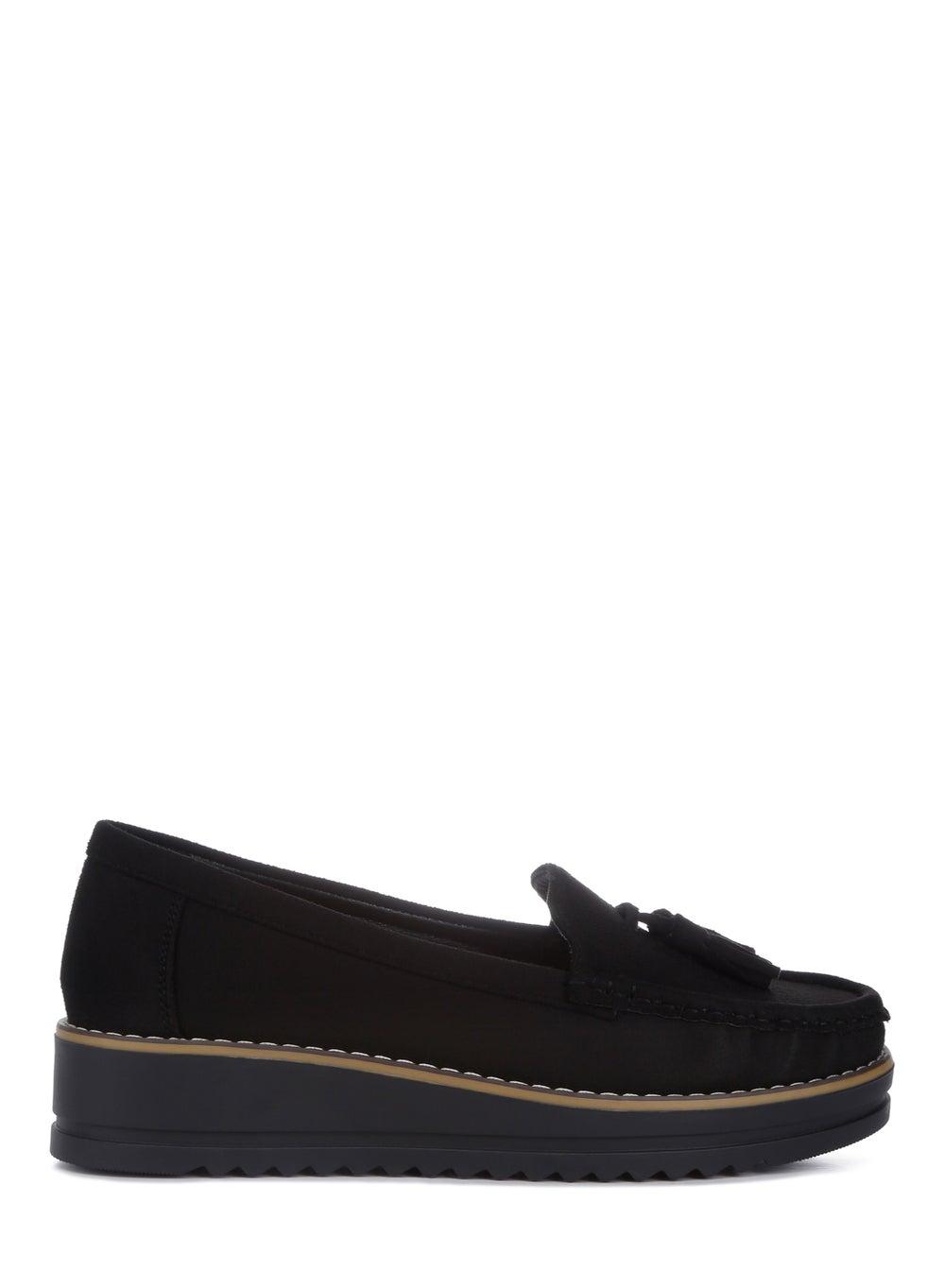 Daiki SH4502 Black Micro Suede Platform Loafers - Image 1