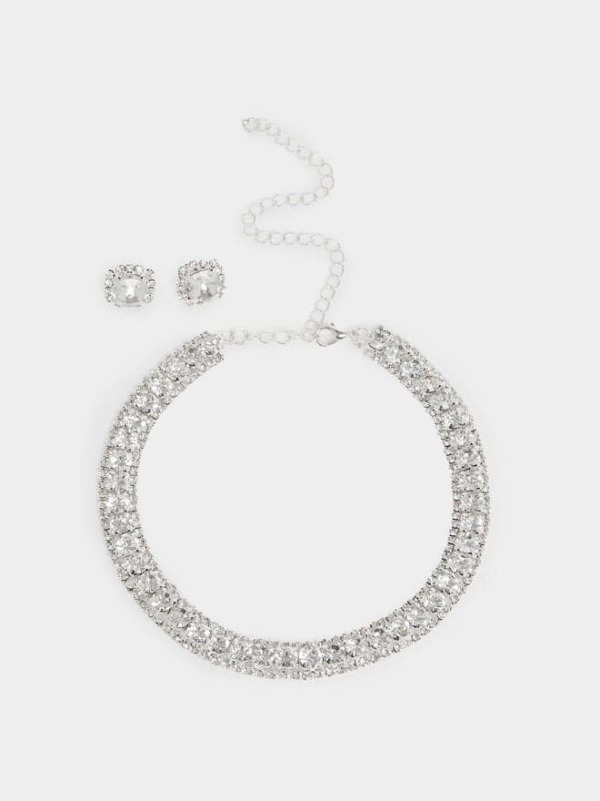 Styli Glam Duo - Studded Necklace and Earrings Set - Image 1