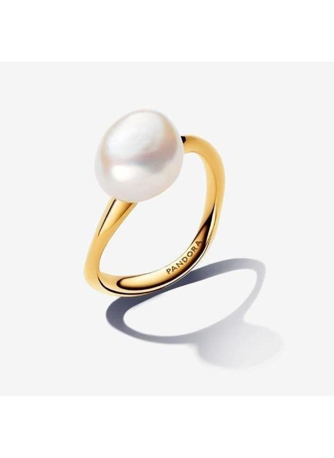 Elegant Baroque Pearl Ring in 14K Gold Pleated Design - Image 1